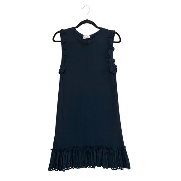 RED Valentino Sleeveless Peplum Ruffle Mini Dress Women's Sz XS Navy Eyelet Knit - Picture 1 of 5